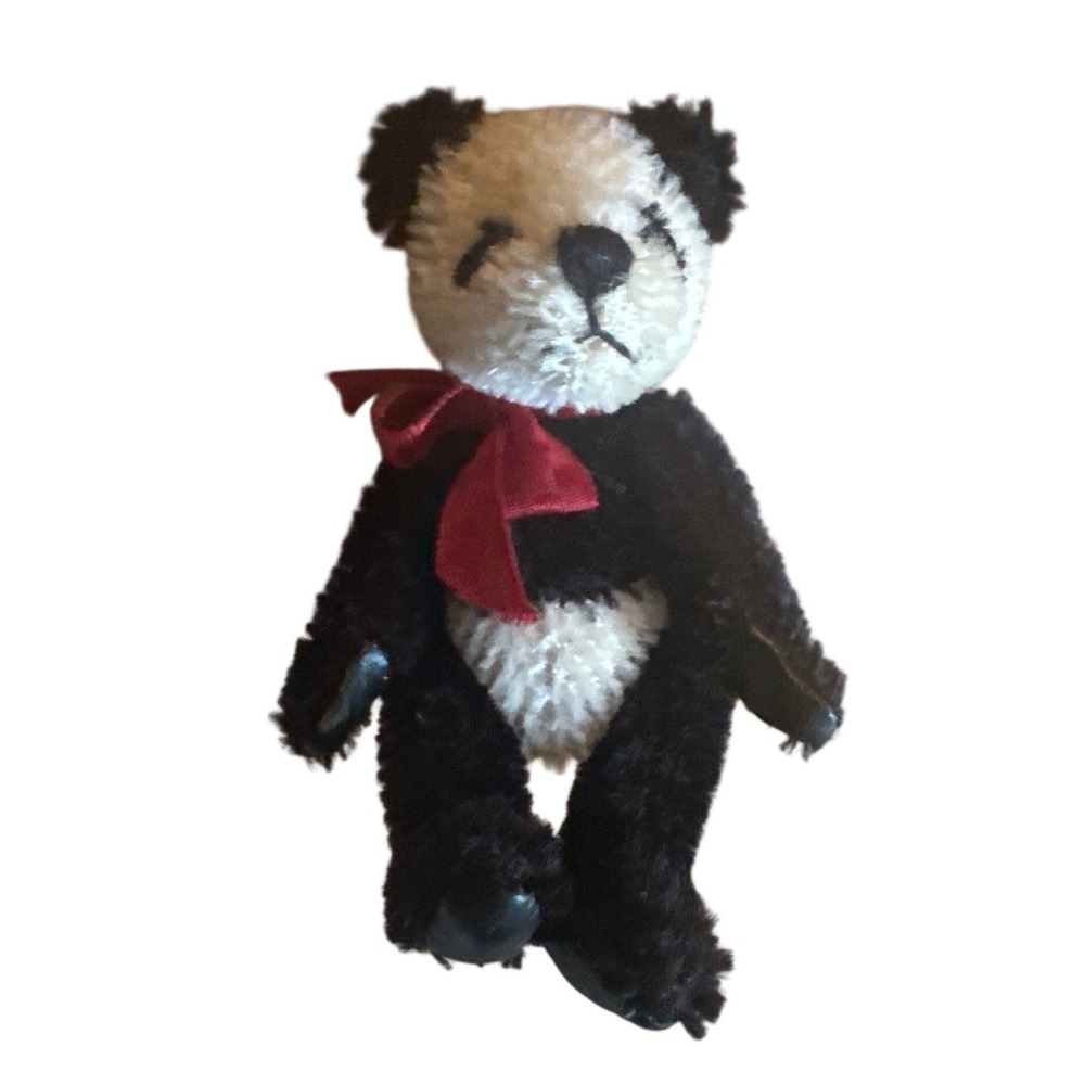 Boyds Bear Mohair Panda Miniature Jointed Plush Red Ribbon Vintage 1997-1999